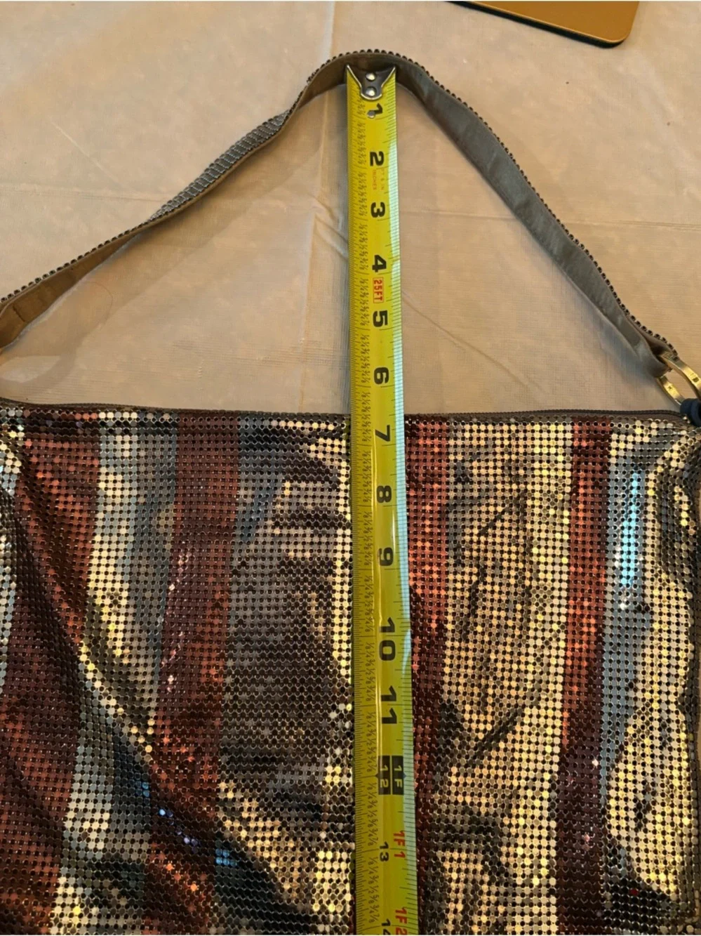 Whiting and David Metallic Mesh Stripe Shoulder Bag - Picture 9 of 9